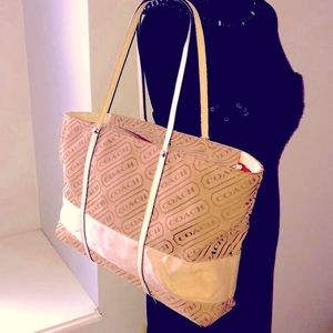 Coach Signature Tan and Cream Tote